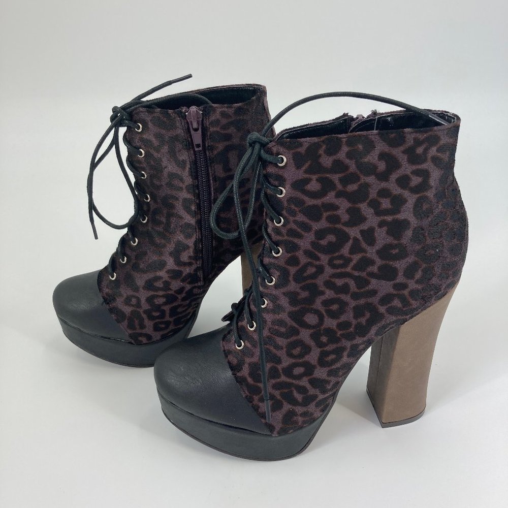 C Label Artie Leopard LaceUp High Heel Ankle Boots Women's 8